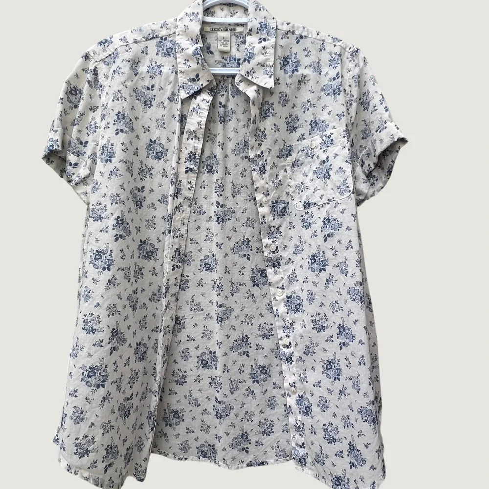 Lucky Brand‎ Blue Floral Short Sleeve Vintage inspired Boho women small